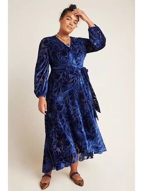 hutch long-sleeve v-neck wrap midi dress Hutch Long-Sleeve V-Neck Wrap Maxi Dress - Blue